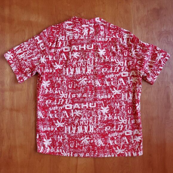 Vintage Hawaiian Shirt Mens M Red Pelele Hawaii Oahu Kauai Maui Palm Tree Button - Picture 4 of 11